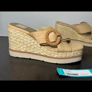 Dolce Vita Liesel Jute Espadrille Wedge Sandals Shoes Camel/Cafe Leather Size 8